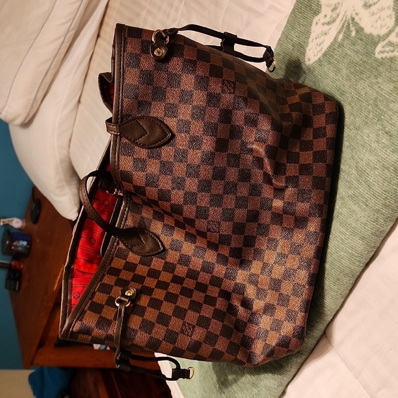 Checkered Brown Tote Bag Luise Vu - Picture 1 of 11
